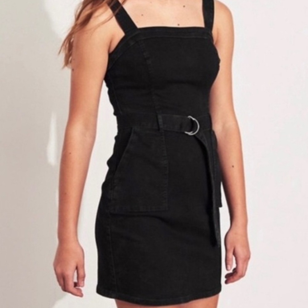 Black Denim Belted Dress Hollister